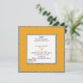 Oranje Damask met Pewter U.K. Wedding Invitation Kaart (Staand voorkant)