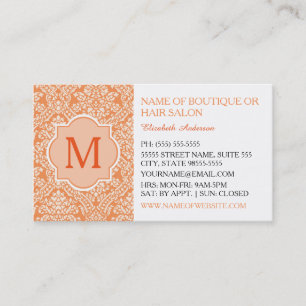 Oranje Damask Monogram QR Social Visitekaartje