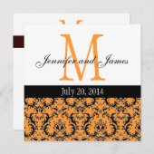 Oranje Damask Monogram Weddenschap 3 Kaart (Voorkant / Achterkant)