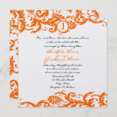 Oranje Damask Monogram Weddenschap Kaart (Voorkant / Achterkant)