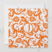 Oranje Damask Monogram Weddenschap Kaart (Achterkant)