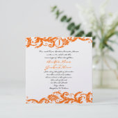 Oranje Damask Monogram Weddenschap Kaart (Staand voorkant)