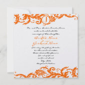 Oranje Damask Monogram Weddenschap Kaart (Voorkant)