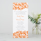Oranje Damask Monogram Weddenschap Kaart (Staand voorkant)