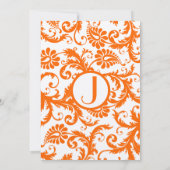 Oranje Damask Monogram Weddenschap Kaart (Achterkant)