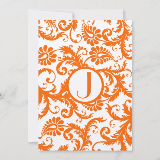 Oranje Damask Monogram Weddenschap Kaart (Achterkant)