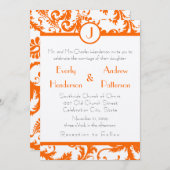 Oranje Damask Monogram Weddenschap Kaart (Voorkant / Achterkant)