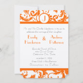 Oranje Damask Monogram Weddenschap Kaart (Voorkant)
