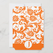 Oranje Damask Monogram Weddenschap Kaart (Achterkant)