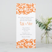 Oranje Damask Monogram Weddenschap Kaart (Staand voorkant)
