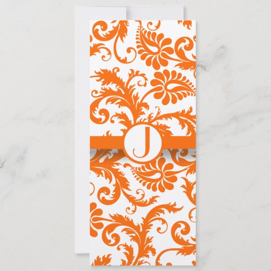 Oranje Damask Monogram Weddenschap Kaart (Achterkant)