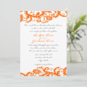 Oranje Damask Monogram Weddenschap Kaart (Staand voorkant)