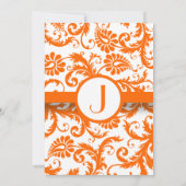 Oranje Damask Monogram Weddenschap Kaart (Achterkant)