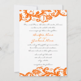 Oranje Damask Monogram Weddenschap Kaart