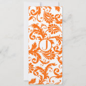 Oranje Damask Monogram Weddenschap Kaart (Achterkant)