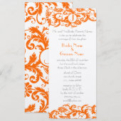 Oranje Damask Monogram Weddenschap Kaart (Voorkant / Achterkant)