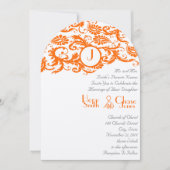 Oranje Damask Monogram Weddenschap Kaart (Voorkant)