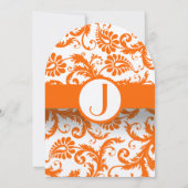 Oranje Damask Monogram Weddenschap Kaart (Achterkant)
