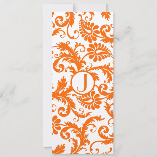 Oranje Damask Monogram Weddenschap Kaart (Achterkant)