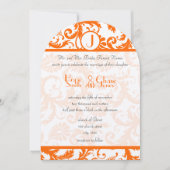 Oranje Damask Monogram Weddenschap Kaart (Voorkant)