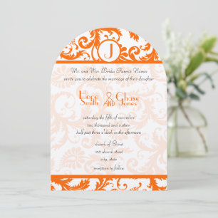 Oranje Damask Monogram Weddenschap Kaart