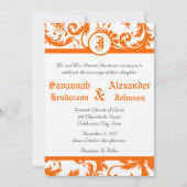 Oranje Damask Monogram Weddenschap Kaart (Voorkant)