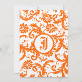 Oranje Damask Monogram Weddenschap Kaart (Achterkant)
