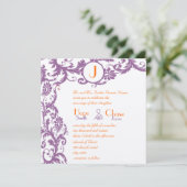 Oranje Damask Monogram Weddenschap Kaart (Staand voorkant)