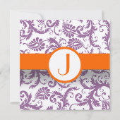 Oranje Damask Monogram Weddenschap Kaart (Achterkant)