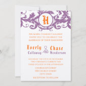 Oranje Damask Monogram Weddenschap Kaart (Voorkant)