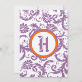Oranje Damask Monogram Weddenschap Kaart (Achterkant)