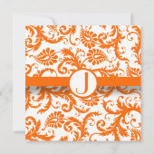 Oranje Damask Monogram Weddenschap Kaart (Achterkant)