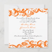 Oranje Damask Monogram Weddenschap Kaart (Voorkant)