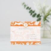 Oranje Damask Monogram Weddenschap Kaart (Staand voorkant)