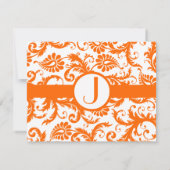 Oranje Damask Monogram Weddenschap Kaart (Achterkant)