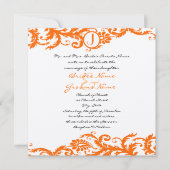 Oranje Damask Monogram Weddenschap Kaart (Voorkant)