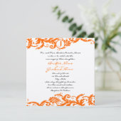 Oranje Damask Monogram Weddenschap Kaart (Staand voorkant)
