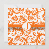 Oranje Damask Monogram Weddenschap Kaart (Achterkant)