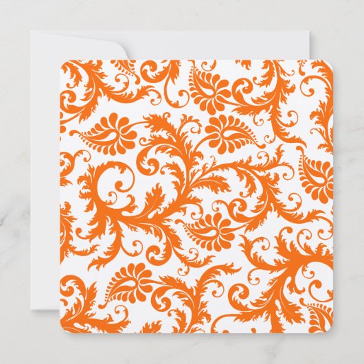 Oranje Damask Monogram Wedding Kaart (Achterkant)