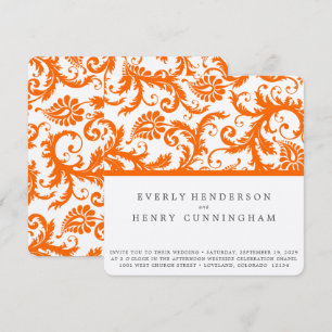 Oranje Damask Monogram Wedding Kaart