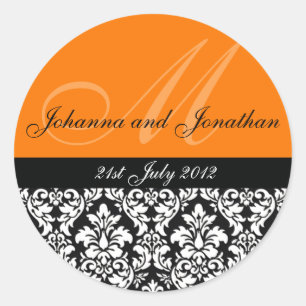 Oranje Damask Monogram Wedding Stickers