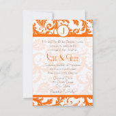 Oranje Damask Monogram WeddingRSVP Kaart (Voorkant)
