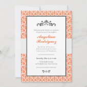 Oranje Damask Pattern Foto Afstuderen Invitation Kaart (Voorkant)