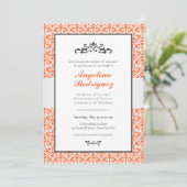Oranje Damask Pattern Foto Afstuderen Invitation Kaart (Staand voorkant)