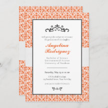 Oranje Damask Pattern Foto Afstuderen Invitation