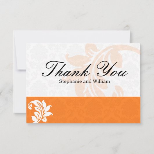 Oranje Damask Wedding Hartelijk dank Bedankkaart (Voorkant)