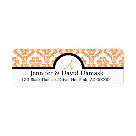 Oranje Damask Wedding Monogram Labels (Voorkant)