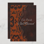 Oranje Damask Westerne repetitie dineruitnodiginge Kaart (Voorkant / Achterkant)