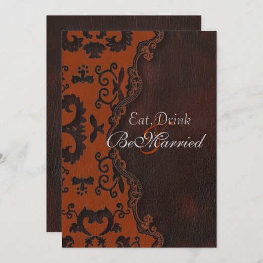 Oranje Damask Westerne repetitie dineruitnodiginge Kaart (Voorkant / Achterkant)