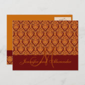 Oranje Damasl Fall Wedding Save the Date Briefkaar Aankondigingskaart (Voorkant / Achterkant)